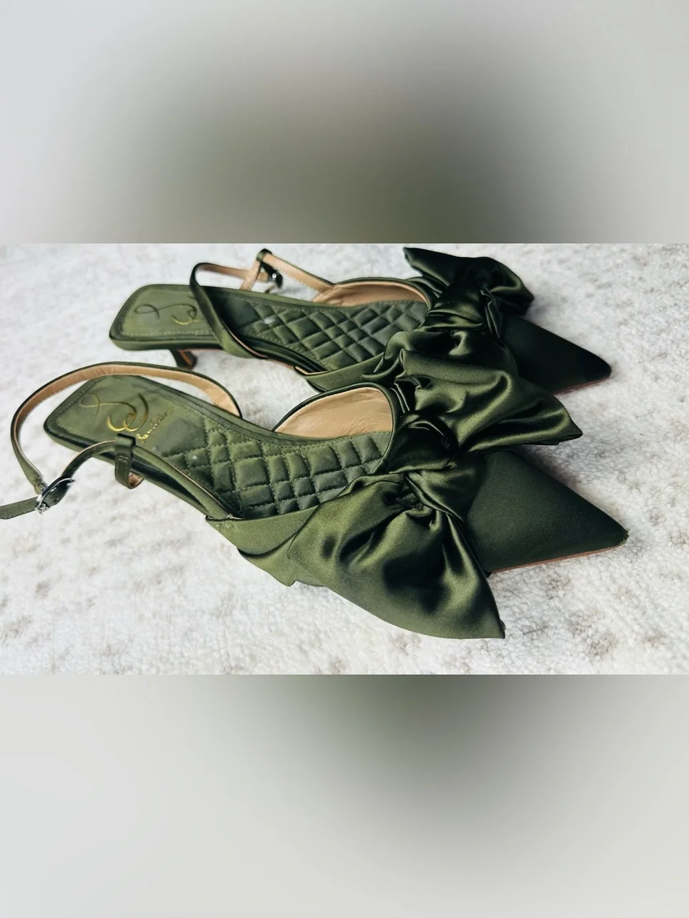 Sam Edelman Olive Satin Pointed Slingback Heels with Bow - Picture 3 of 11